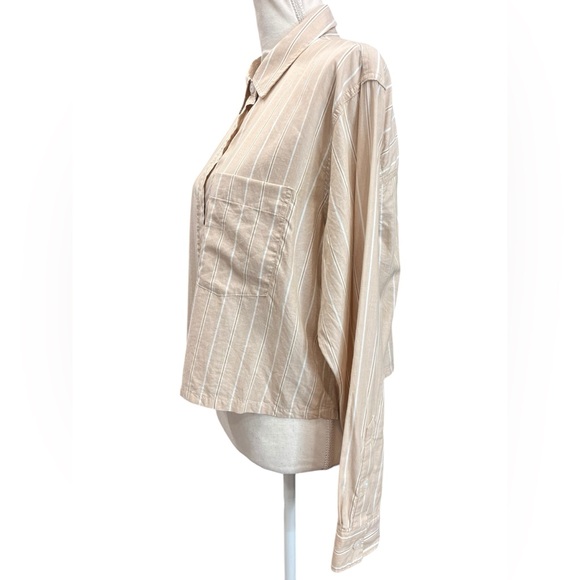 Everlane The Way-Short Shirt Cotton Beige Bone White Stripe Button Up Medium - Picture 7 of 11